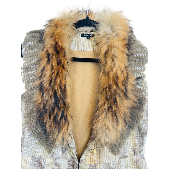 Dolce Cabo Womens M Fur Vest Raccoon Trim Snake Print - Picture 3 of 11